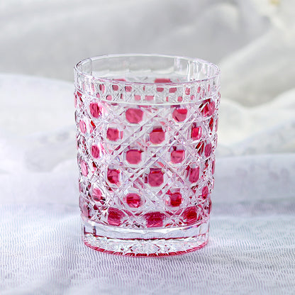 Pink Crystal Glass Hand Cut Diamond Crystal Glass 9oz