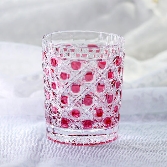 Pink Crystal Glass Hand Cut Diamond Crystal Glass 9oz