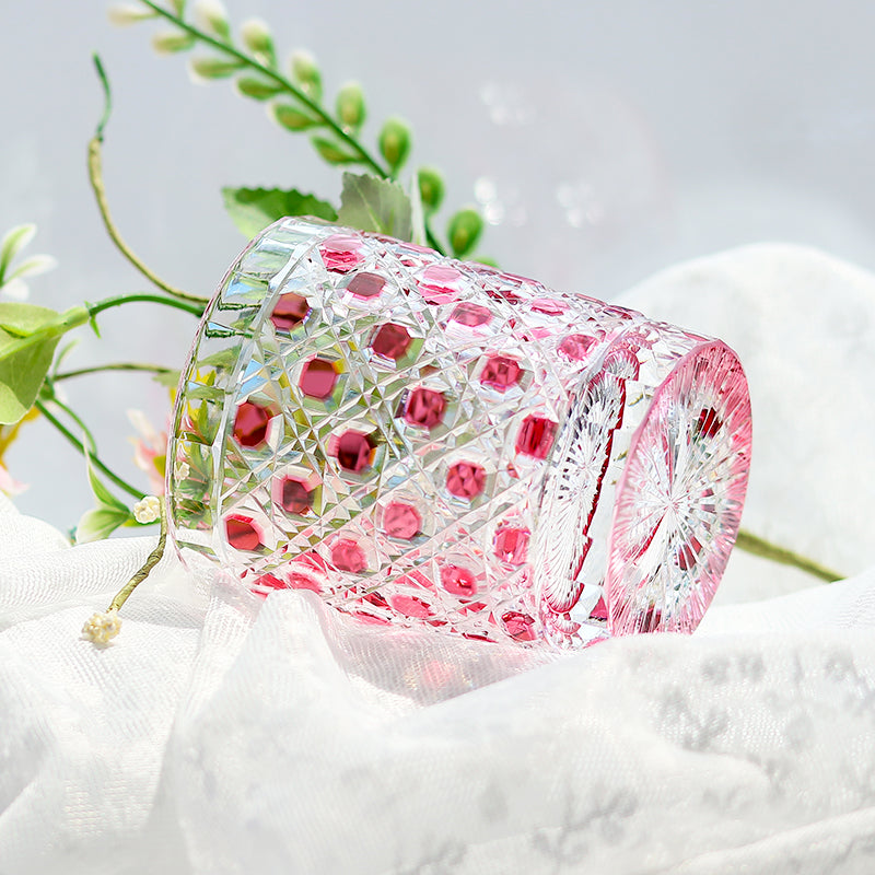 Pink Crystal Glass Hand Cut Diamond Crystal Glass 9oz