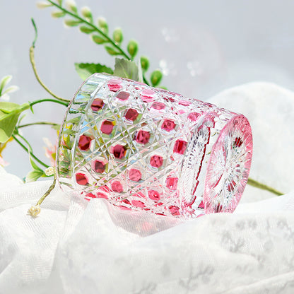 Pink Crystal Glass Hand Cut Diamond Crystal Glass 9oz