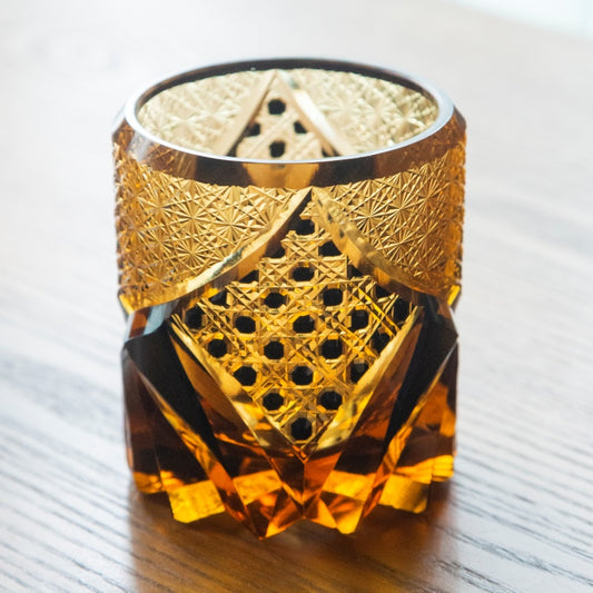 JP-016 Japanese Style Edo Kiriko Handcrafted Dark Knight Black Amber Whisky Glass With Gift Box