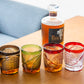 JP-030 250 ml Green and Amber Tinted Glass Whiskey Cup With Hand Cut Classic Chrysanthemum And Fans 2 different Design