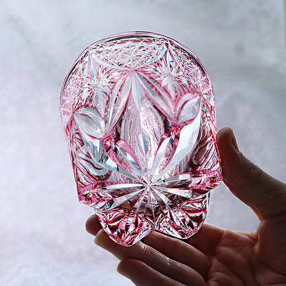 JP-121  8.5 oz Hand Cut To Clear And Pink Cased Glass Whiskey Glass Edo Kiriko Glass Tumbler For Rocks Old Fashioned Cocktail