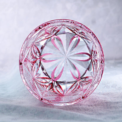 JP-121  8.5 oz Hand Cut To Clear And Pink Cased Glass Whiskey Glass Edo Kiriko Glass Tumbler For Rocks Old Fashioned Cocktail
