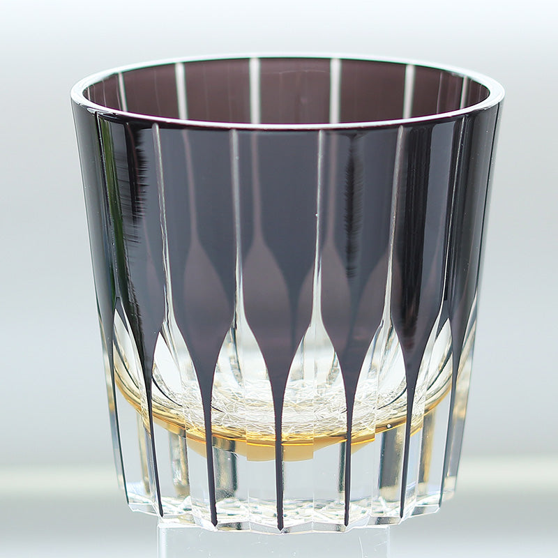 JP-050-2 New 11 oz  Edo Kiriko Dark Purple Cased Glass Whiskey Old Fashioned Tumblers Hand engraved Asterism Patterns
