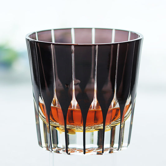 JP-050-2 New 11 oz  Edo Kiriko Dark Purple Cased Glass Whiskey Old Fashioned Tumblers Hand engraved Asterism Patterns