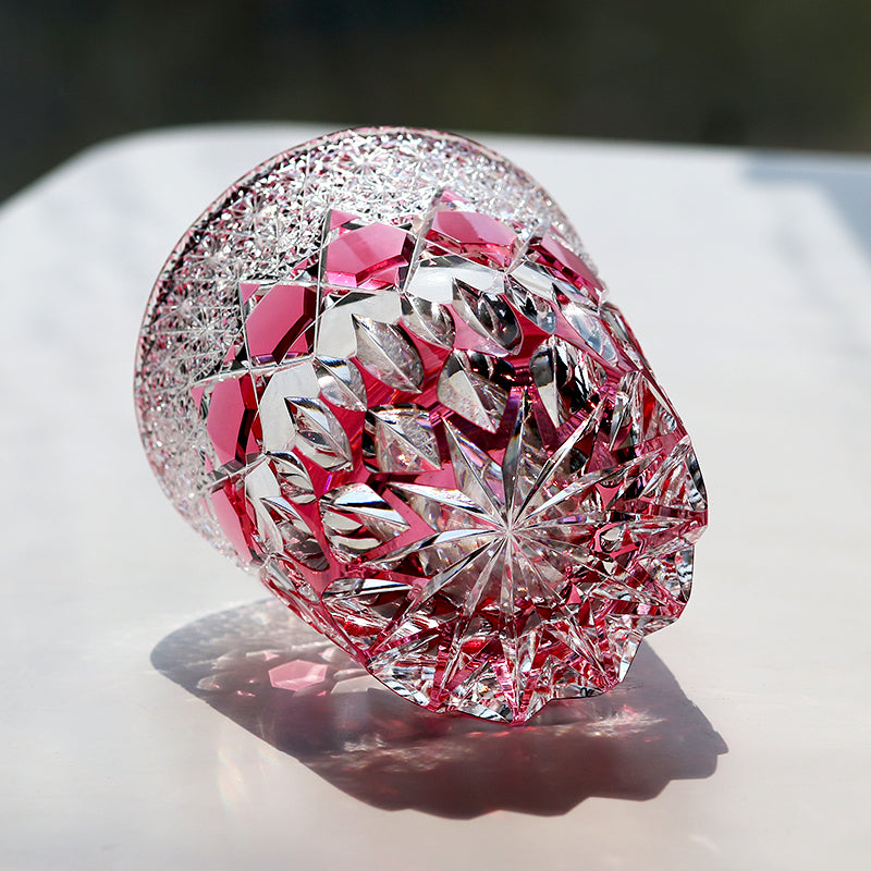 24% Lead Crystal Hand Cut To Clear Whiskey Glass Pink