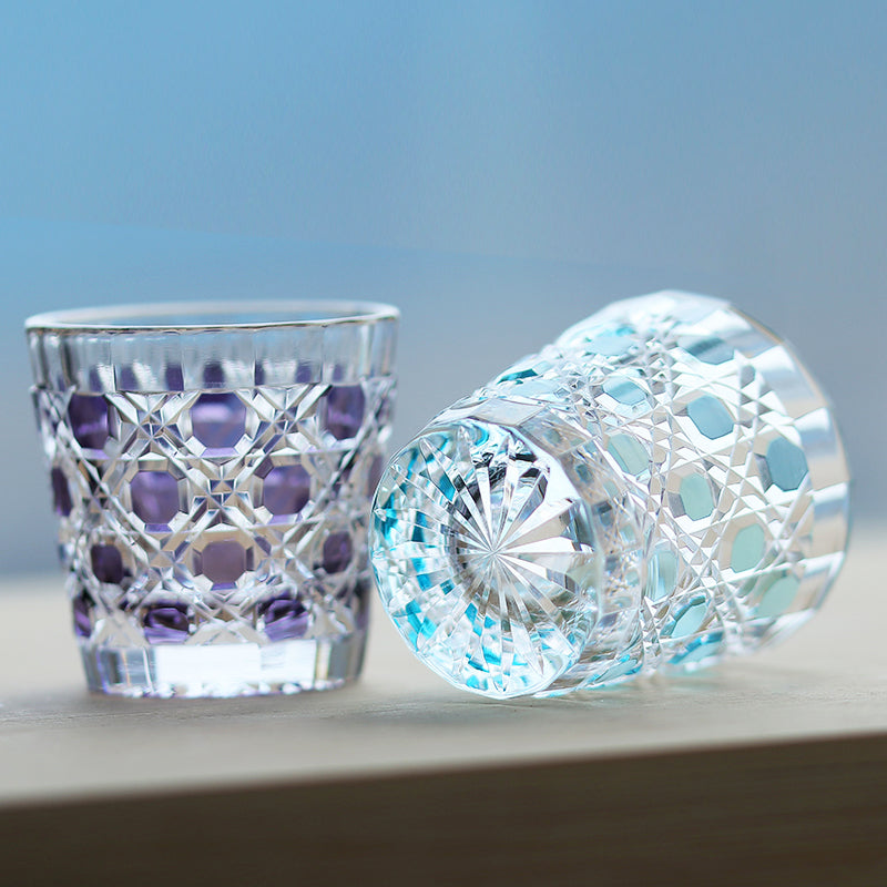 QJ-05  35ml Hand Cut To Clear mult-colored soju shot glass for whiskey, vodka, tequila, chilled sake