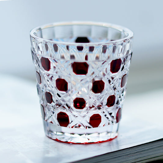 QJ-05  35ml Handmade ruby red edo kiriko chilled sake glass 1.5 oz min shot glass for whiskey, vodka, tequila