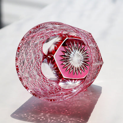 24% Lead Crystal Hand Cut To Clear Whiskey Glass Pink