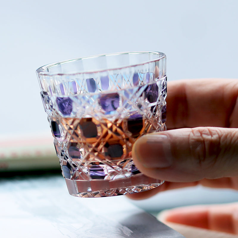 QJ-05  35ml Japanese style purple colored sake glass edo kiriko 1.5 oz min soju shot glass for whiskey, vodka, tequila
