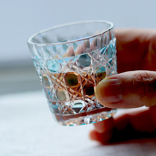 QJ-05  35ml Hand Cut To Clear mult-colored soju shot glass for whiskey, vodka, tequila, chilled sake