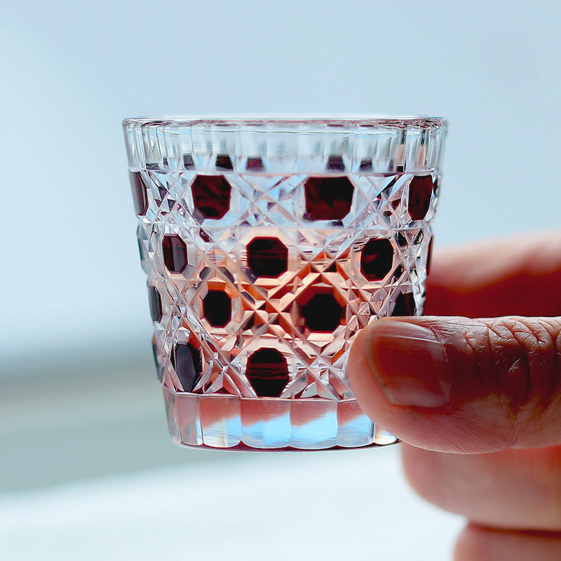 QJ-05  35ml Handmade ruby red edo kiriko chilled sake glass 1.5 oz min shot glass for whiskey, vodka, tequila