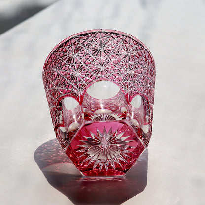 24% Lead Crystal Hand Cut To Clear Whiskey Glass Pink