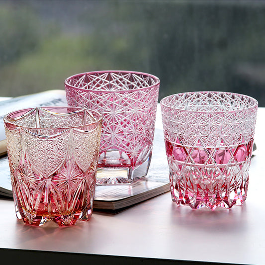 24% Lead Crystal Hand Cut To Clear Whiskey Glass Pink