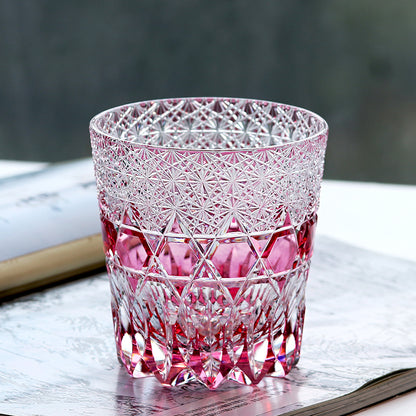 24% Lead Crystal Hand Cut To Clear Whiskey Glass Pink