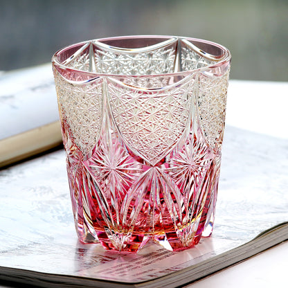 24% Lead Crystal Hand Cut To Clear Whiskey Glass Pink