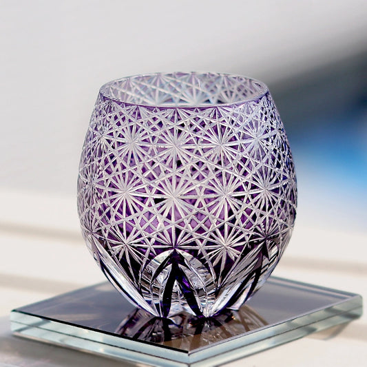 Hand-Cut Edo Kiriko Purple Starburst Whiskey Tumbler 12oz