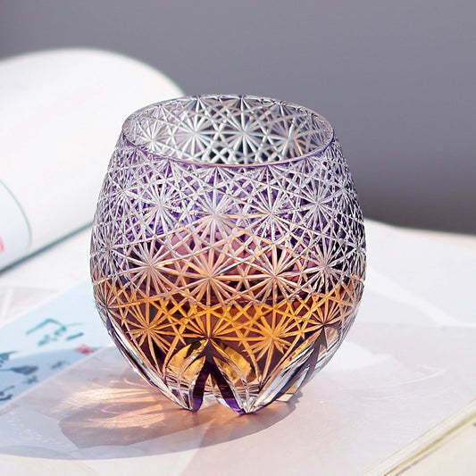 Hand-Cut Edo Kiriko Purple Starburst Whiskey Tumbler 12oz