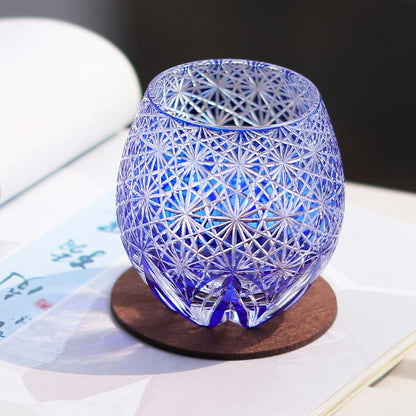 Hand-Cut Edo Kiriko Blue Starburst Whiskey Tumbler 12oz