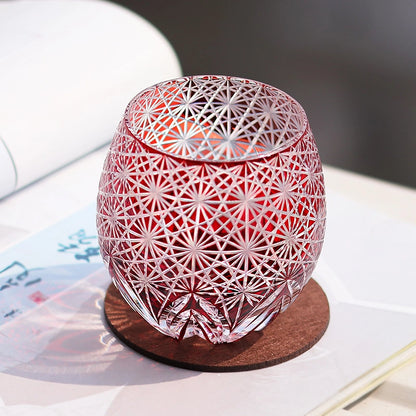Hand-Cut Edo Kiriko Red Starburst Whiskey Tumbler 12oz