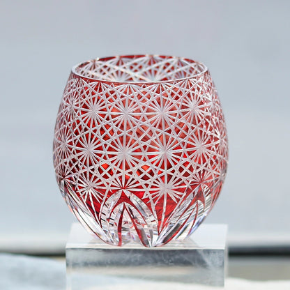 Hand-Cut Edo Kiriko Red Starburst Whiskey Tumbler 12oz