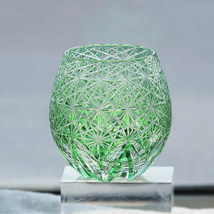 Hand-Cut Edo Kiriko Green Starburst Whiskey Tumbler 12oz