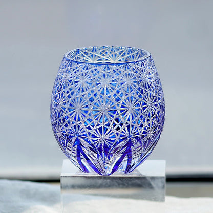 Hand-Cut Edo Kiriko Blue Starburst Whiskey Tumbler 12oz