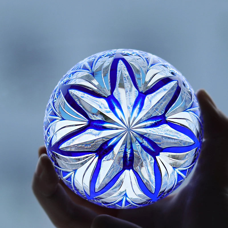 Hand-Cut Edo Kiriko Blue Starburst Whiskey Tumbler 12oz