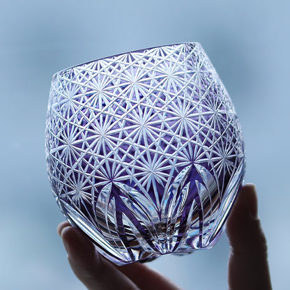 JP-102 330ml Purple Edo Kiriko Whiskey Glass Egg Shaped Cocktail Tumbler Japanese Style Hand Carved Old Fashioned Glass In Gift Box
