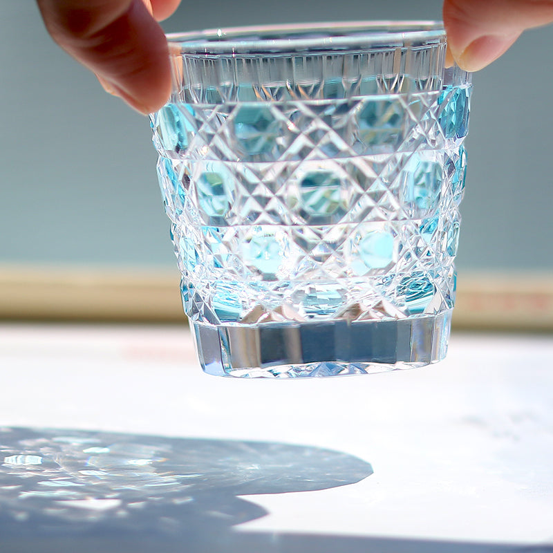 QJ-05  35ml Hand Cut To Clear mult-colored soju shot glass for whiskey, vodka, tequila, chilled sake