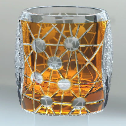 Top view of JP-077 Gold Black Edo Kiriko Style Whiskey Glass Tumblers Adorned With Hand Carved Chrysanthemum Mesh and Balls - JINZHI GLASS crystal glassware