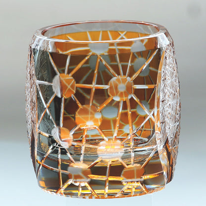 Bottom view of JP-077 Gold Black Edo Kiriko Style Whiskey Glass Tumblers Adorned With Hand Carved Chrysanthemum Mesh and Balls - JINZHI GLASS crystal glassware