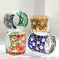 JP-077 Green Red Edo Kiriko Style Whiskey Glass Tumblers Adorned With Hand Carved Chrysanthemum Mesh and Balls