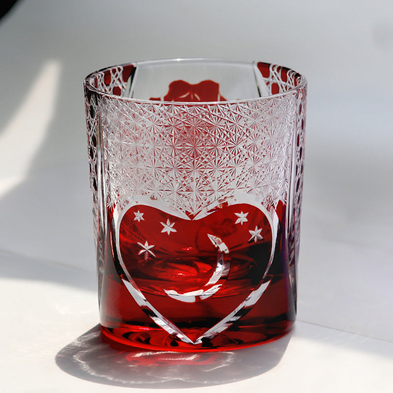 Red Rose With Heart Edo Kiriko Glass