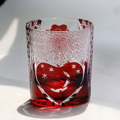Red Rose With Heart Edo Kiriko Glass