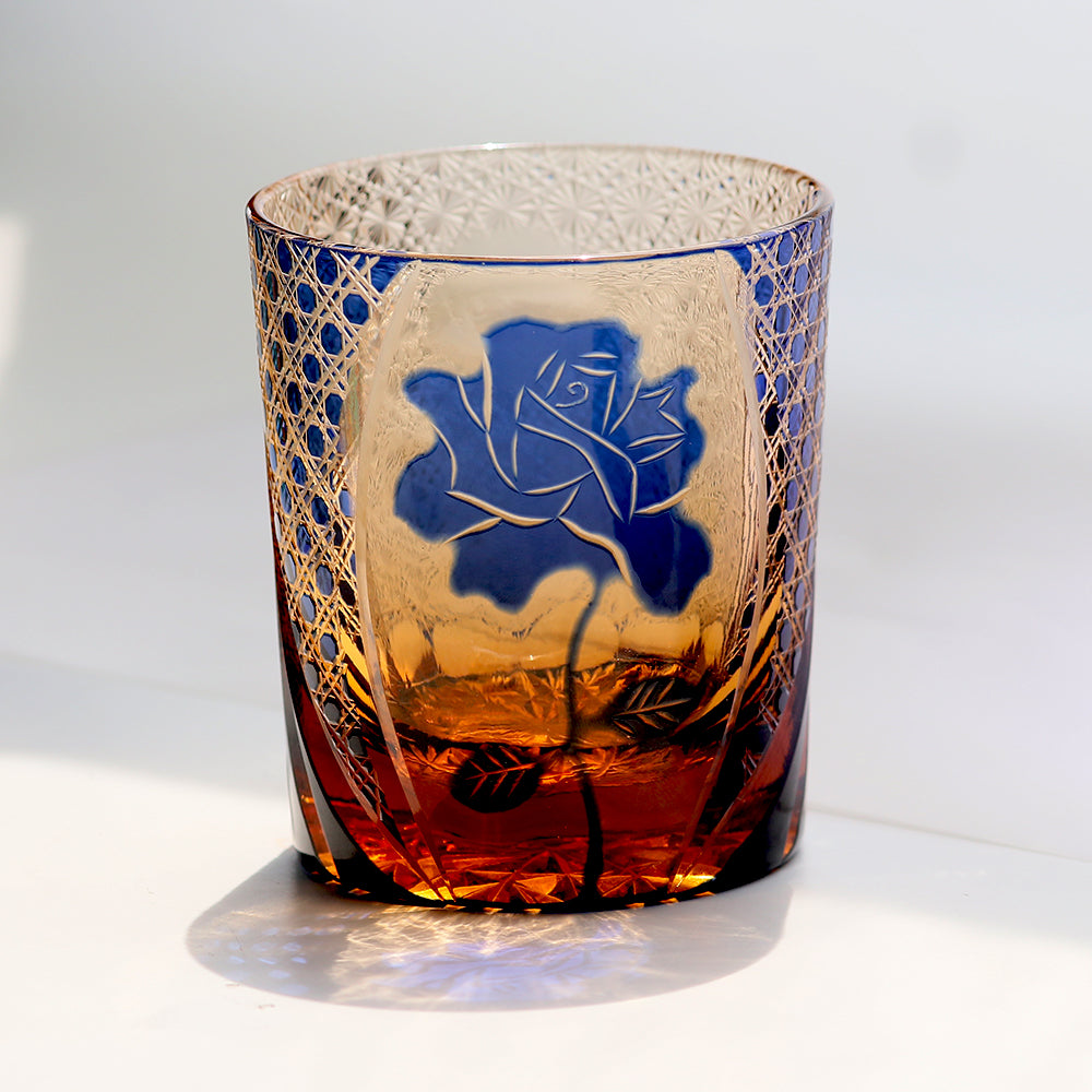 Rose Cut-to-Clear Crystal Whiskey Glass