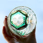 JP-048-3 320ml Green Tinted Crystal Glass Old Fashioned Whiskey Tumblers Hand Cutting Chrysanthemum Design