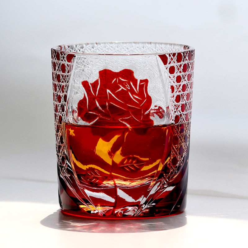 Red Rose With Heart Edo Kiriko Glass