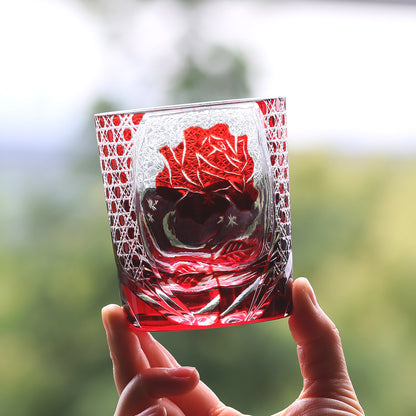 Red Rose With Heart Edo Kiriko Glass