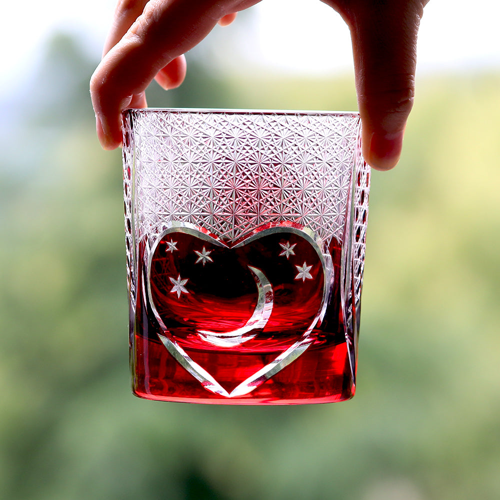 Red Rose With Heart Edo Kiriko Glass