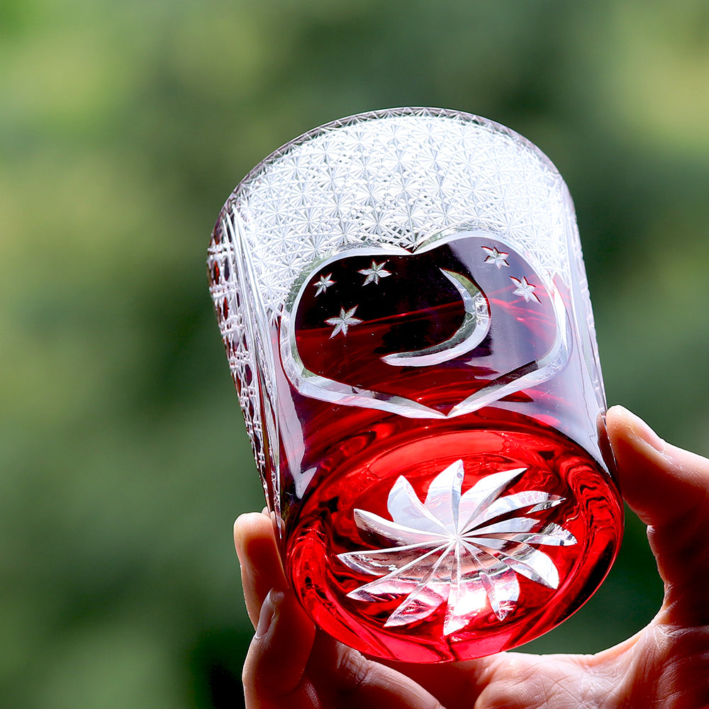 Red Rose With Heart Edo Kiriko Glass