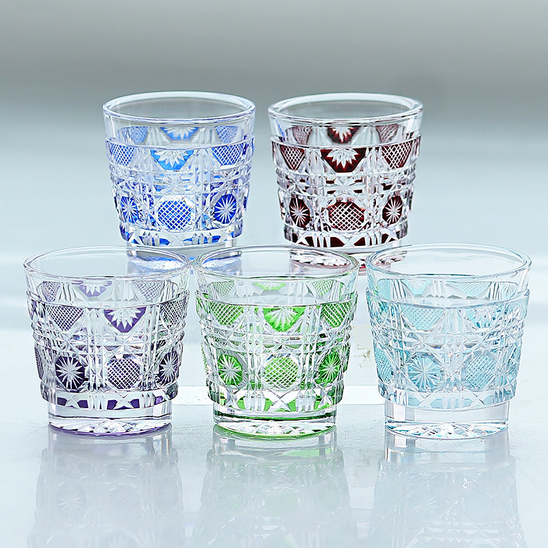 QJ-07 New Sky Blue 35m edo kiriko sake glass 1 oz min shot glasses for whiskey, vodka, tequila