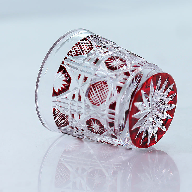 QJ-07 New Hand Cut To Clear Shot Glass 30ml ruby red edo kiriko sake glass 1 oz min glasses for whiskey, vodka, tequila