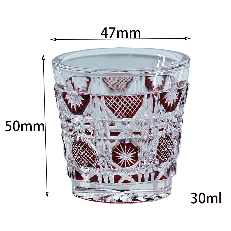 QJ-07 New Hand Cut To Clear Shot Glass 30ml ruby red edo kiriko sake glass 1 oz min glasses for whiskey, vodka, tequila