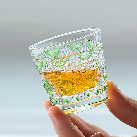 QJ-07 New Bamboo Green 35ml edo kiriko sake glass 1 oz min shot glasses for whiskey, vodka, tequila