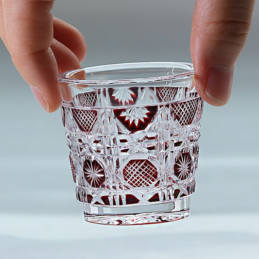 QJ-07 New Hand Cut To Clear Shot Glass 30ml ruby red edo kiriko sake glass 1 oz min glasses for whiskey, vodka, tequila