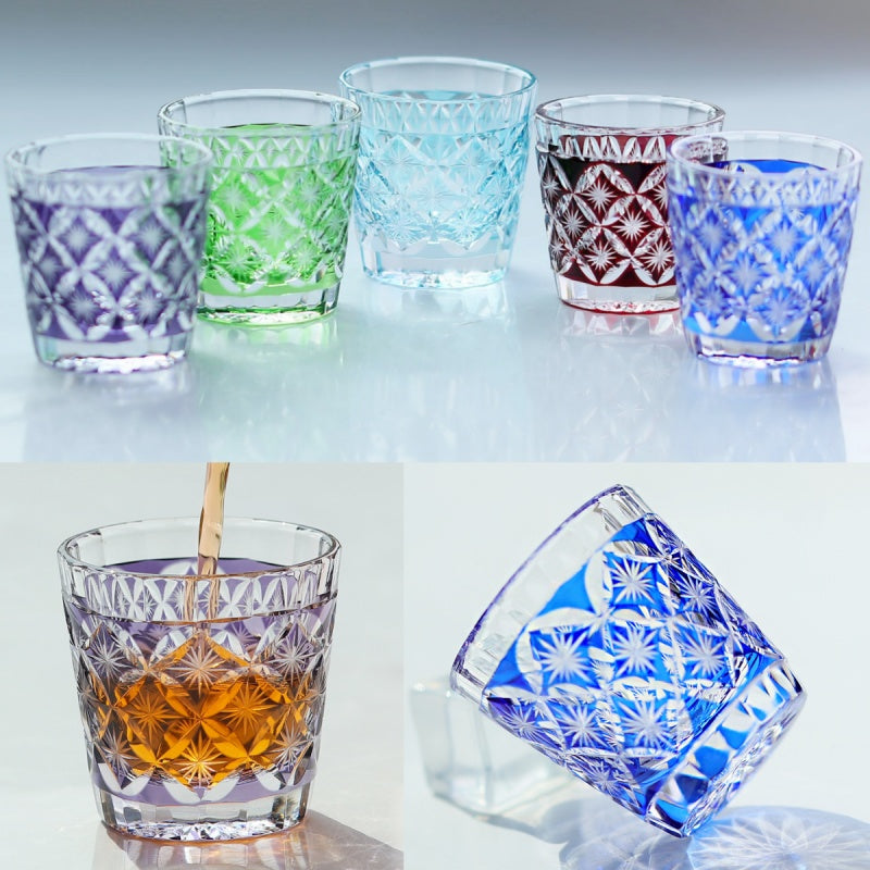 QJ-08  Hand cut to clear ruby red 35ml edo kiriko shot glass sake glass 1 oz min soju glasses vodka, tequila