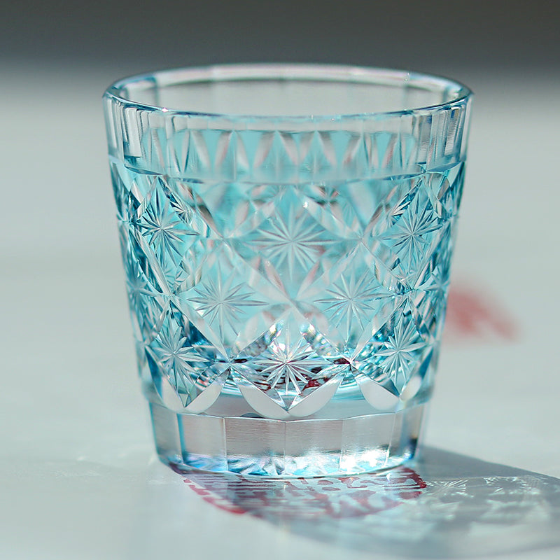 QJ-08  Hand cut to clear sky blue 35ml edo kiriko shot glass sake glass 1 oz min soju glasses vodka, tequila