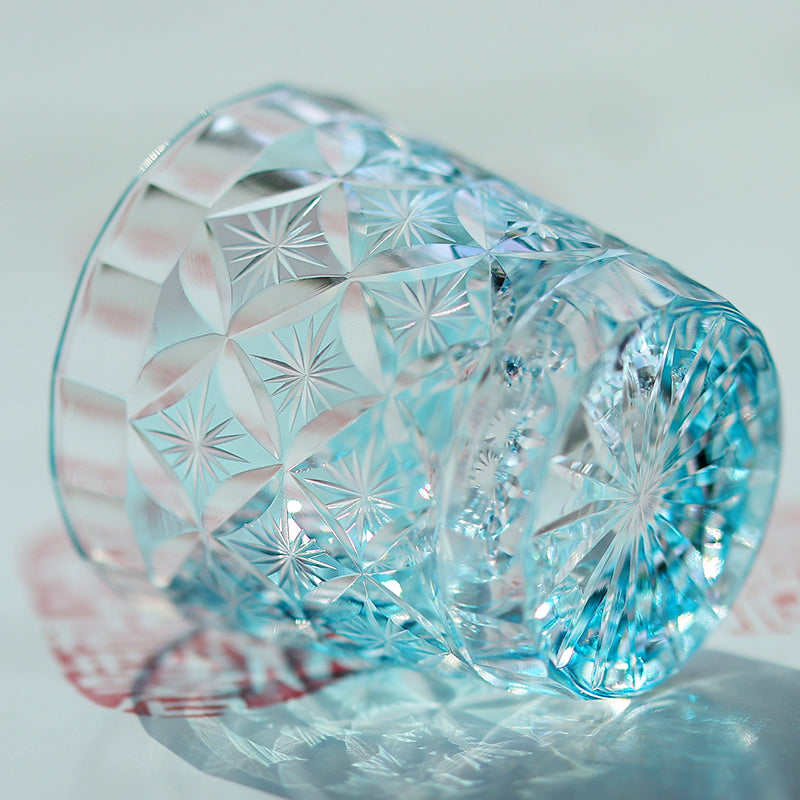 QJ-08  Hand cut to clear sky blue 35ml edo kiriko shot glass sake glass 1 oz min soju glasses vodka, tequila